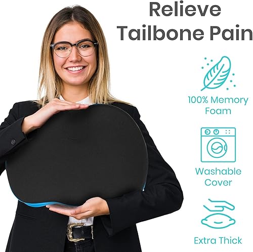 Miniatura 4 de Vive Cojín para aliviar el dolor de coxis  Almohada de asiento de espuma viscoelástica para sillas de ruedas  para ciática, coxis, dolor de espalda,