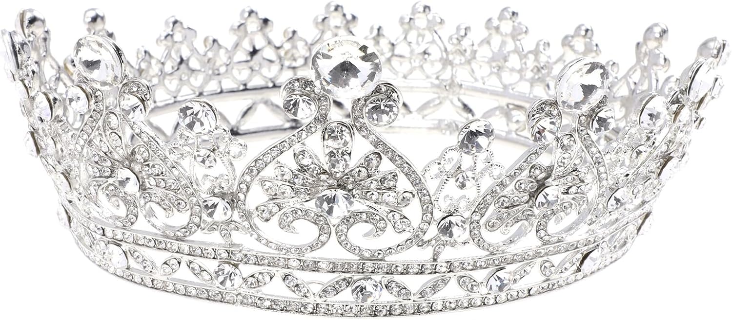 European Baroque Style Bridal Crown Hair Accessory Silver round Wedding Tiara for Women Bride Party Headpiece