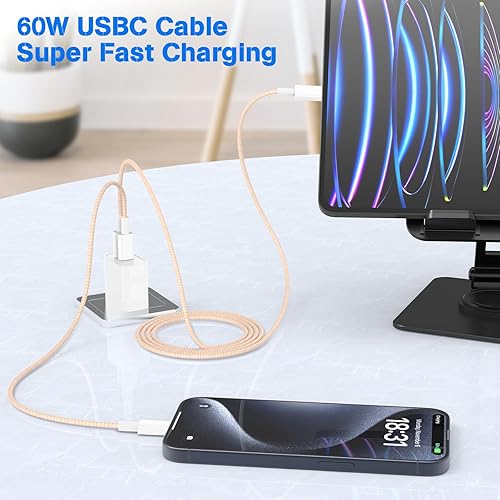 Vista 12 de Carplay - Cable de carga USB C para iPhone 16 15 Pro Max, paquete de 4 [3/3/6/6 pies] 60 W USB C a USB C cable y USB A a USBC cable de carga rápida