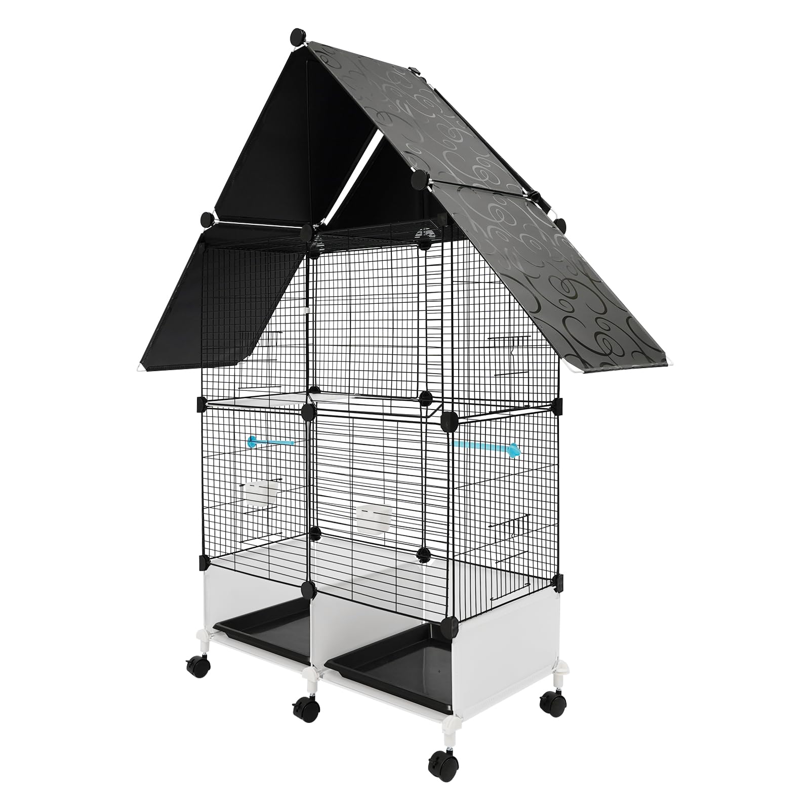 Jaula grande para pájaros, 74 x 37 x 126 cm, 74 x 37 x 163 cm, comedero y agua, jaula grande para pájaros con ruedas, puede empresas pequeñas y medianas (74 x 37 x 126 cm), color negro