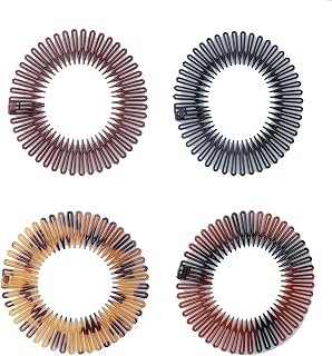 Sowaka 4 Pcs Circular Stretch Comb Plastic Black Brown Circle Spring Headband Flexible Hair Wrap Holder Hair Comb for Women Girls Outgoing Sports Hair Accessories (Round - Multi Color)