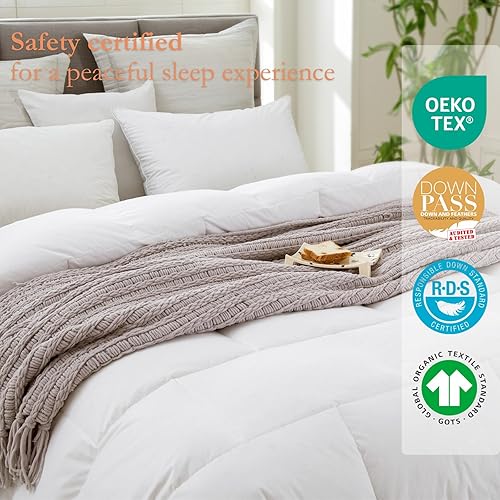 Miniatura 5 de Lujoso edredón de plumas de ganso blanco, tamaño individual, relleno de edredón para todas las estaciones, 600 hilos, suave 100% algodón orgánico, a