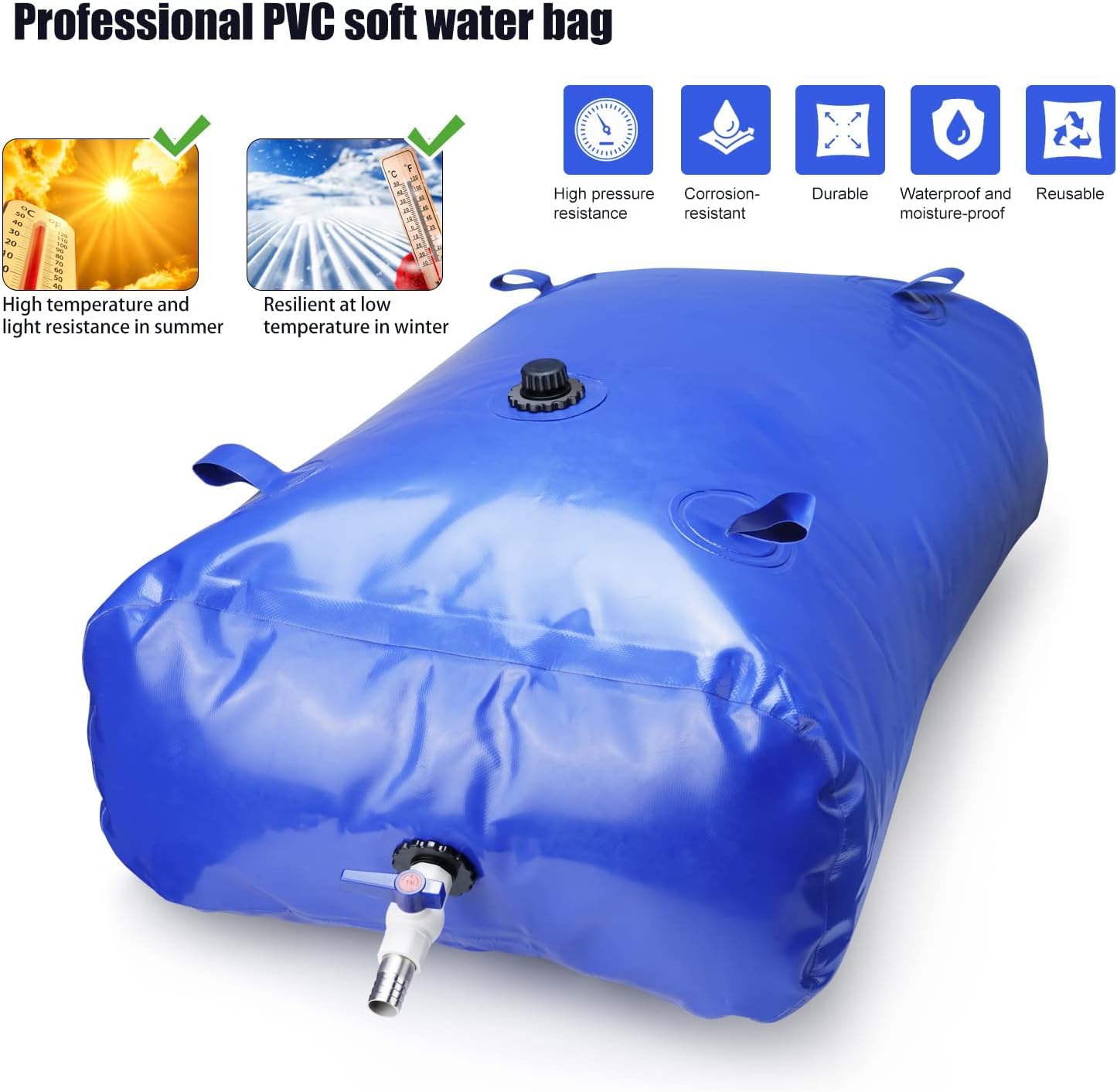 drado Wasserbehälter Tragbar 1000L Wassersack/Wasserspeicher Mit PVC Kugelhahn, Verdickt Faltbar, Anwendbar auf Flüssige Lagerung und Transport Garten Landwirtschaftlichen Notfall