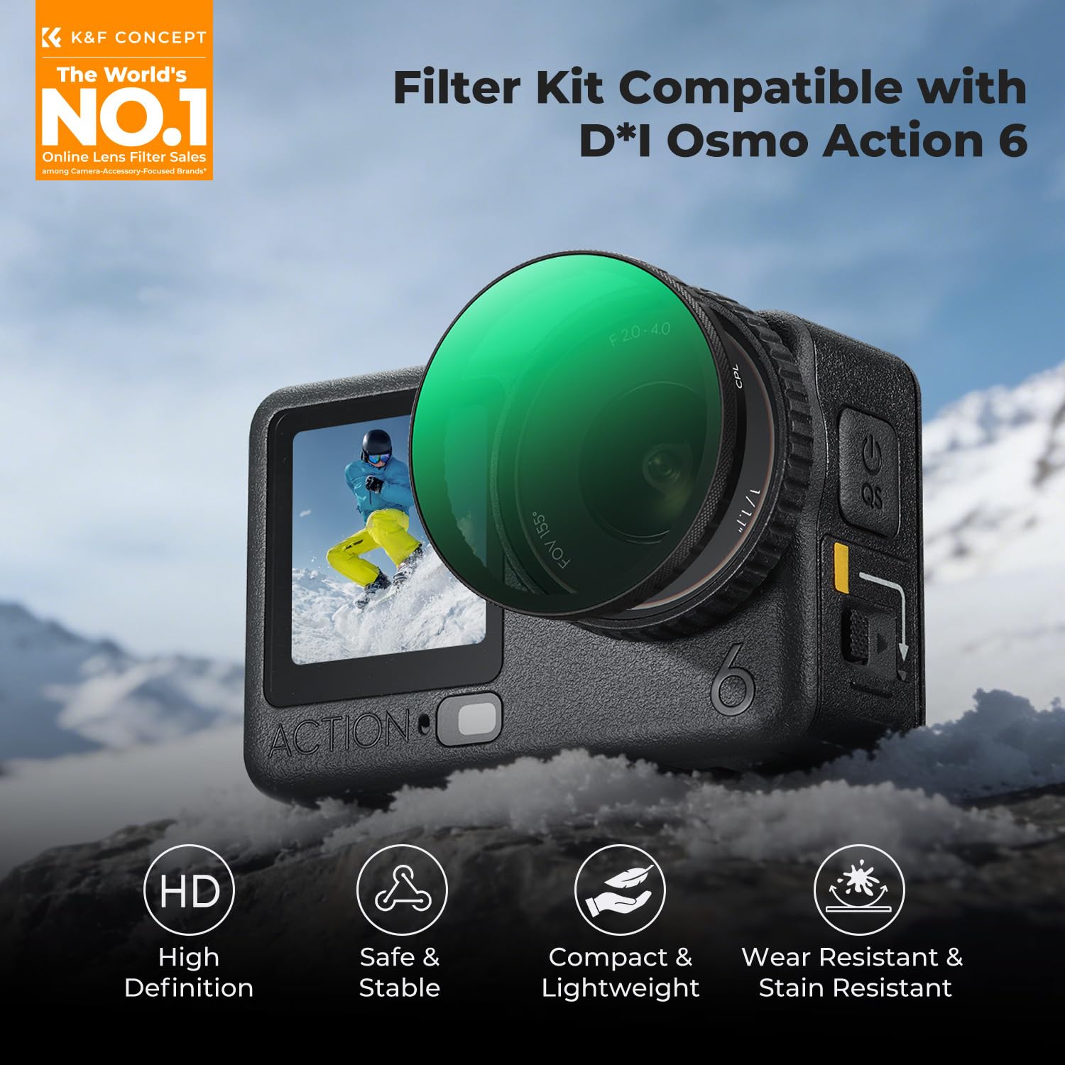 Zestaw filtrów K&F CONCEPT Clip-On Quick Change Filter Kit kompatybilny z DJI Osmo Action 6, 6 szt. CPL ND8 ND16 ND32 ND64 Black-Mist 1/4 Filtr HD Szkło optyczne/wielowarstwowa powłoka Akcesorium do k