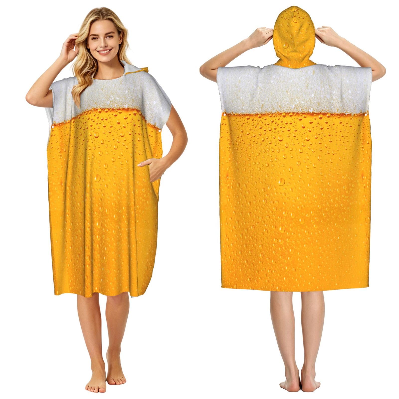 Poadnly Beer, Adult Hooded Beach Towel 90 x 110 cm,Changing Bath Robe, Surf Poncho Towel For Women Men