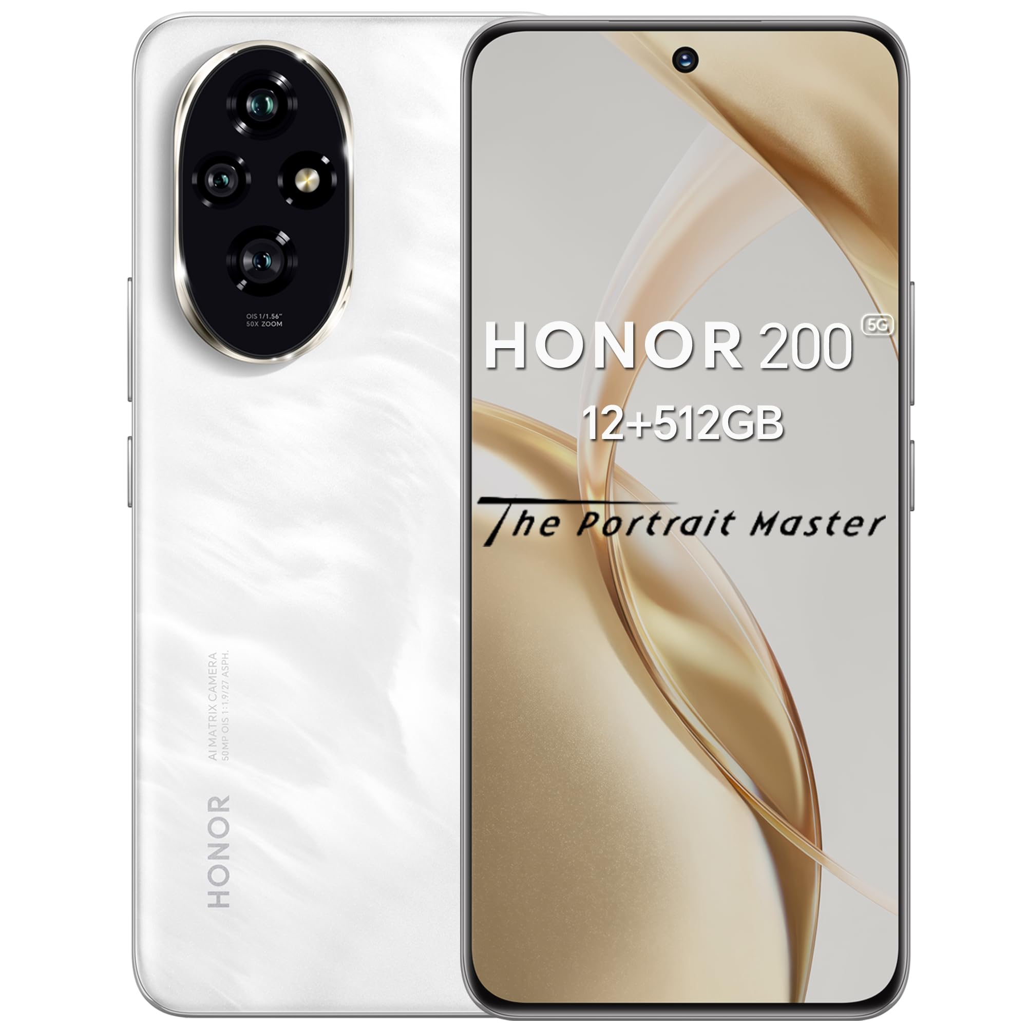 HONOR 200 Smartphone 5G NFC Dual SIM, 12GB RAM 512GB, AMOLED da 6.7 pollici telefono con tripla fotocamera principale da 50 MP, 5200 mAh, Android 14, Moonlight White [Versione italiana]