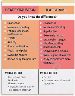 Workplace Poster Heat Exhaustion Vs Heat Stroke Infographic Comparison Guide Canvas for Industrial Use(Unframed,16x24inch(40x60cm))