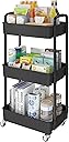 Laiensia 3-Tier Storage Carts,Multifunction Utility Rolling Cart Kitchen Storage Organizer,Mobile Shelving Unit Cart with Lockable Wheels for Bathroom,Laundry,Living Room,With Classified Sticker,Black