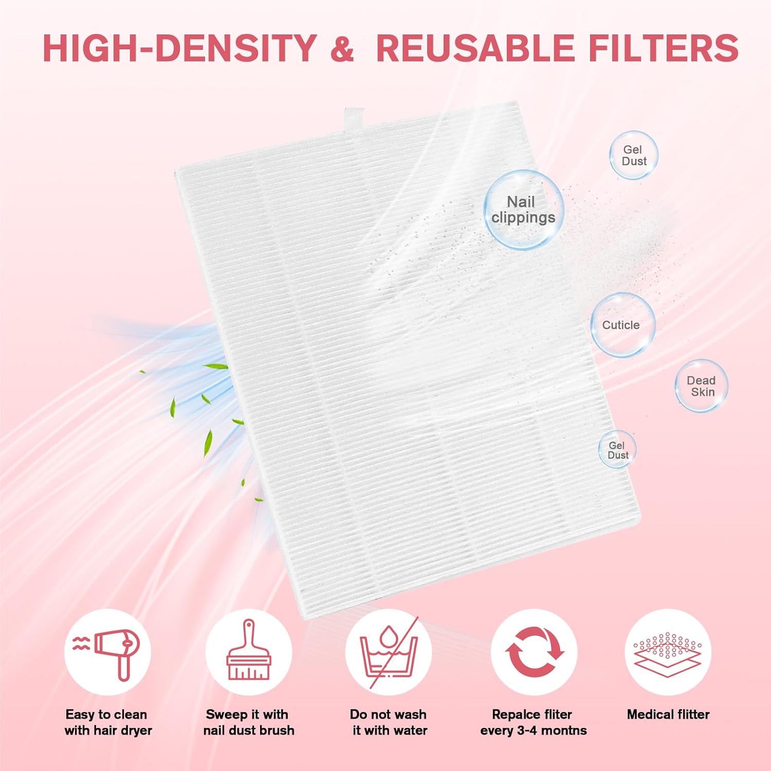 EBANKU Nail Dust Collector, Rechargeable Portable Dust Collector Nail Tech with Lamp, Reusable Filter, Powerful Dust Suction Machine for Acrylic Gel Nails Polishing, Low Noise, Salon Home