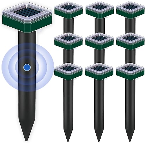 Miniatura 1 de Repelente de topos alimentado por energía solar, paquete de 10 repelentes de serpientes, disuasorio sónico de topos, control de plagas, repelente de
