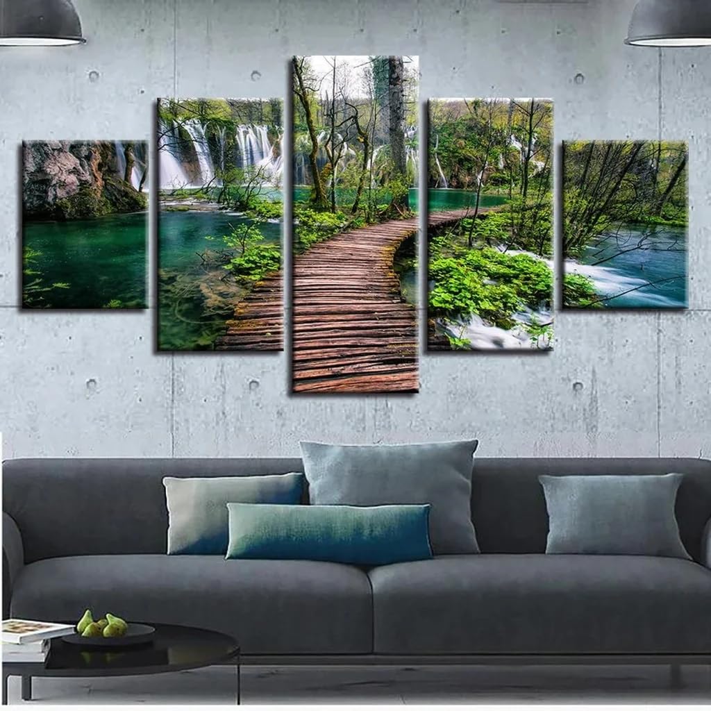 Tableau decoration murale forêt cascade grand format séjour