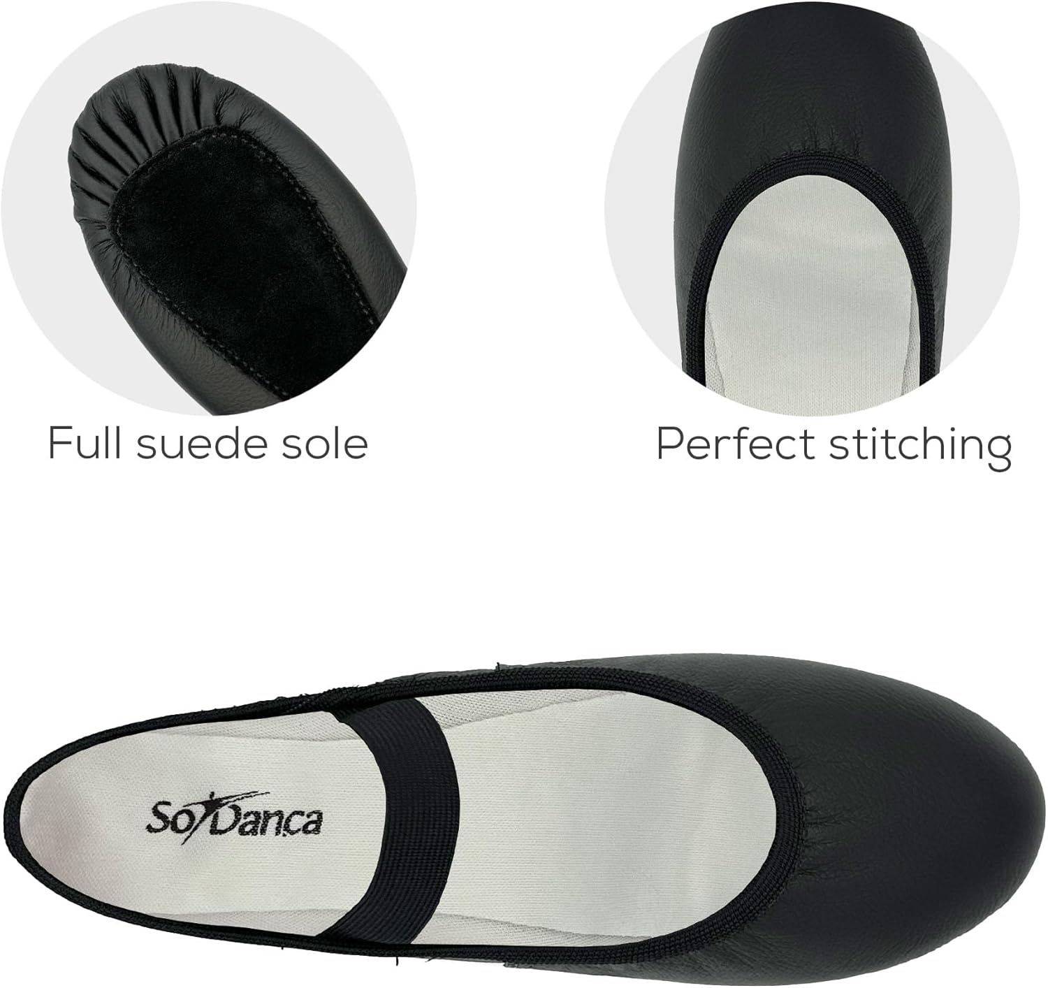 So Danca Kids Leather Ballet Shoes, Elastic Casing, Full Sole Slipper, Bella - SD69s - Image 4