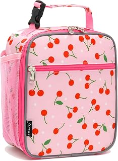 FlowFly Kids Lunch box Insulated Soft Bag Mini Cooler Back to School Thermal Meal Tote Kit for Girls, Boys, Cherry