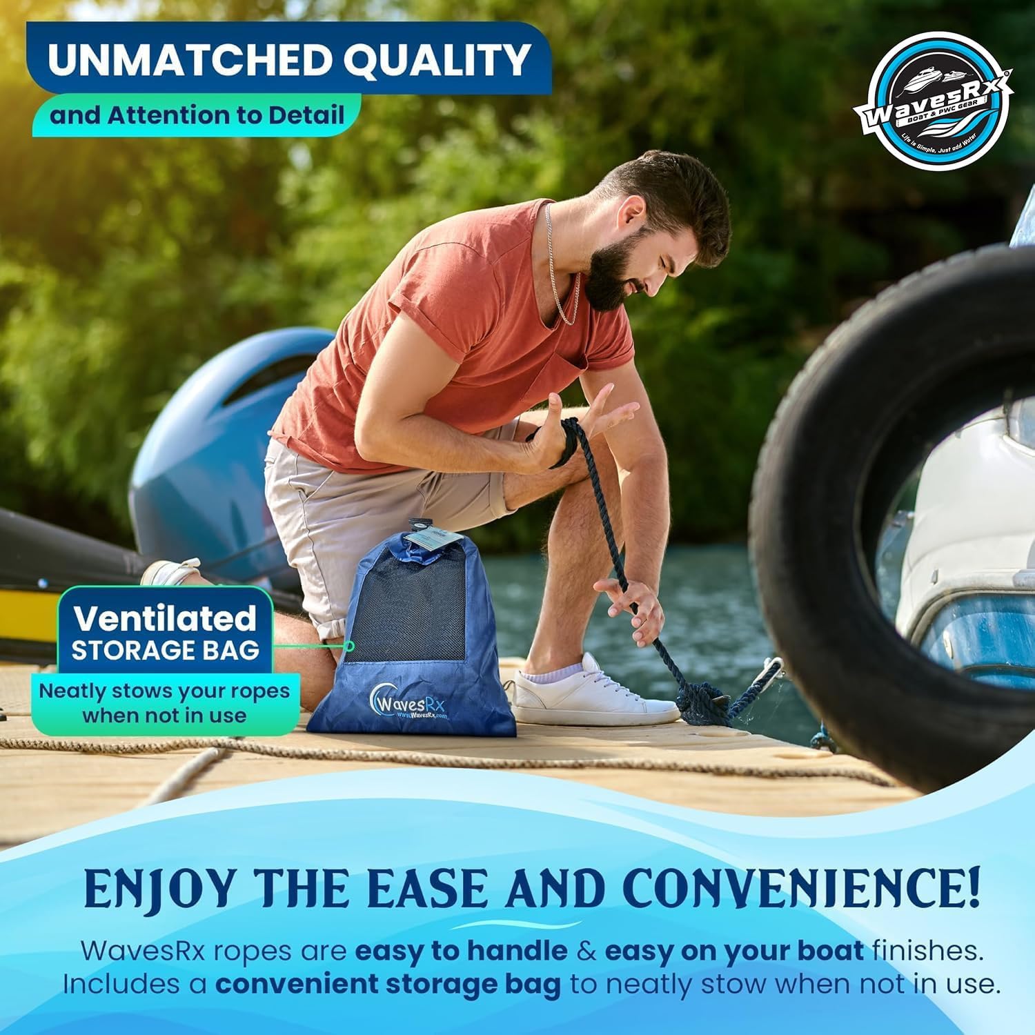 Premium Nylon Boat Dock Lines & Ropes for Docking & Pontoon | Double Braided Marine Rope | Boat Ropes for Docking with Loop | UV & Saltwater Resistant Dock Rope (Deep Sea Blue, 3/8” x 15’) - Image 5