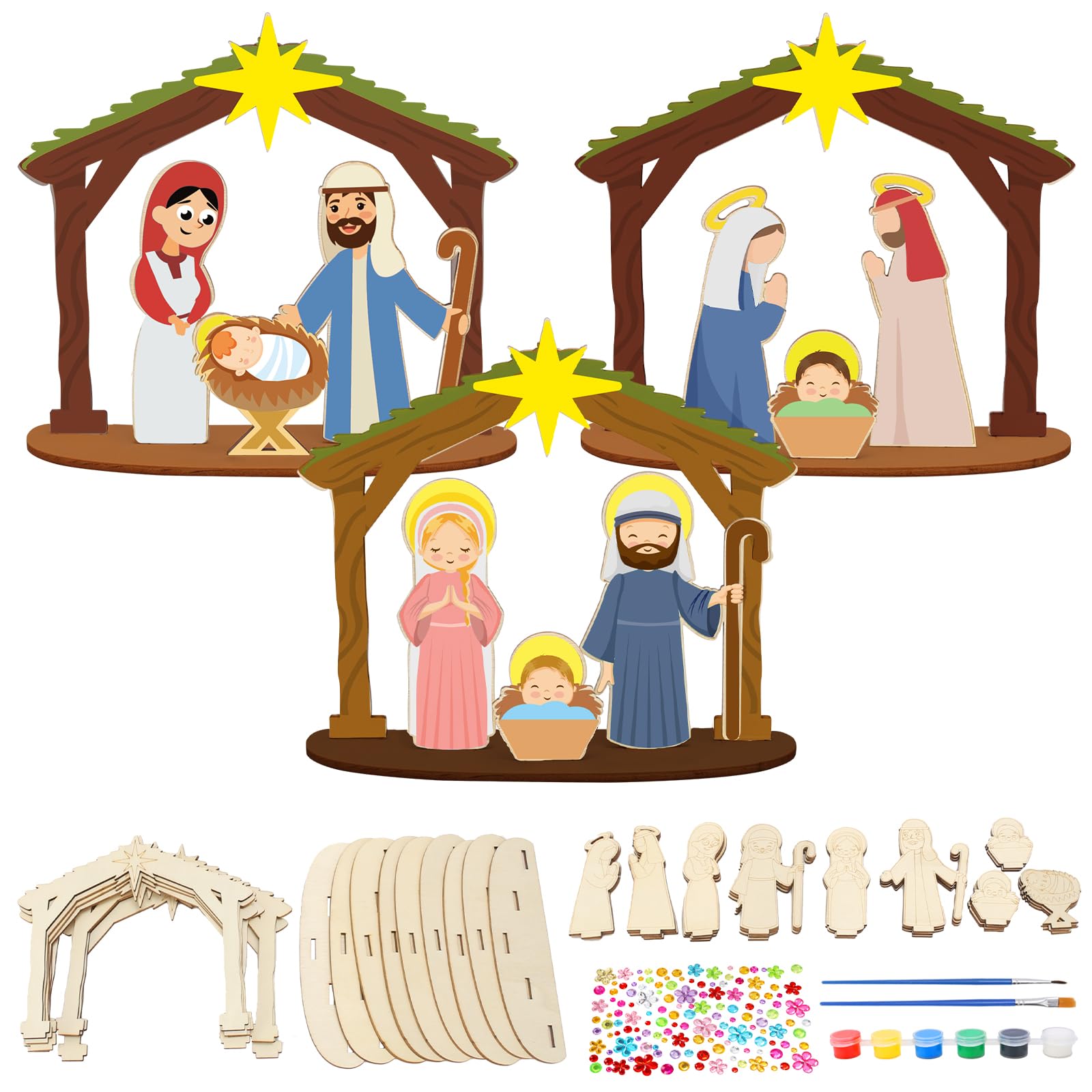 MONCAP 12pz Addobbi Natalizi Gesù Nascita Craft 13.3x3.4x11.6cm Nascita Ornamenti in LegnoDecorazione Natalizia Presepe NascitaDecorazioni Natale Legno-per Addobbi Natale Epifania