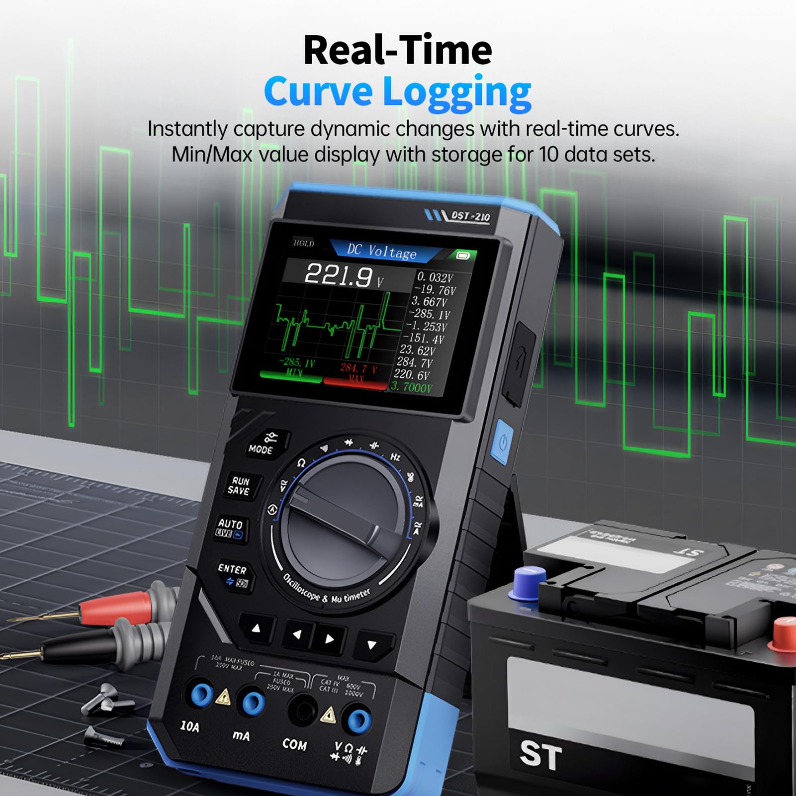 DEWIN DST-210 Handheld Oszilloskop, 3-in-1 Digital Oszilloskop Multimeter Signalgenerator 10 MHz Bandbreite 19999 Zählungen 48 MSa/s