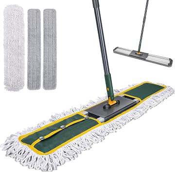 MASTERTOP Industrial Mop, Larger 90cm Wide Floor Sweeper Mop with 3 Replacement Pads, Adjustable Handle Commercial Flat Mops for Mall Hospital Factories Supermarkets, Heavy Duty Duster Mops - Green