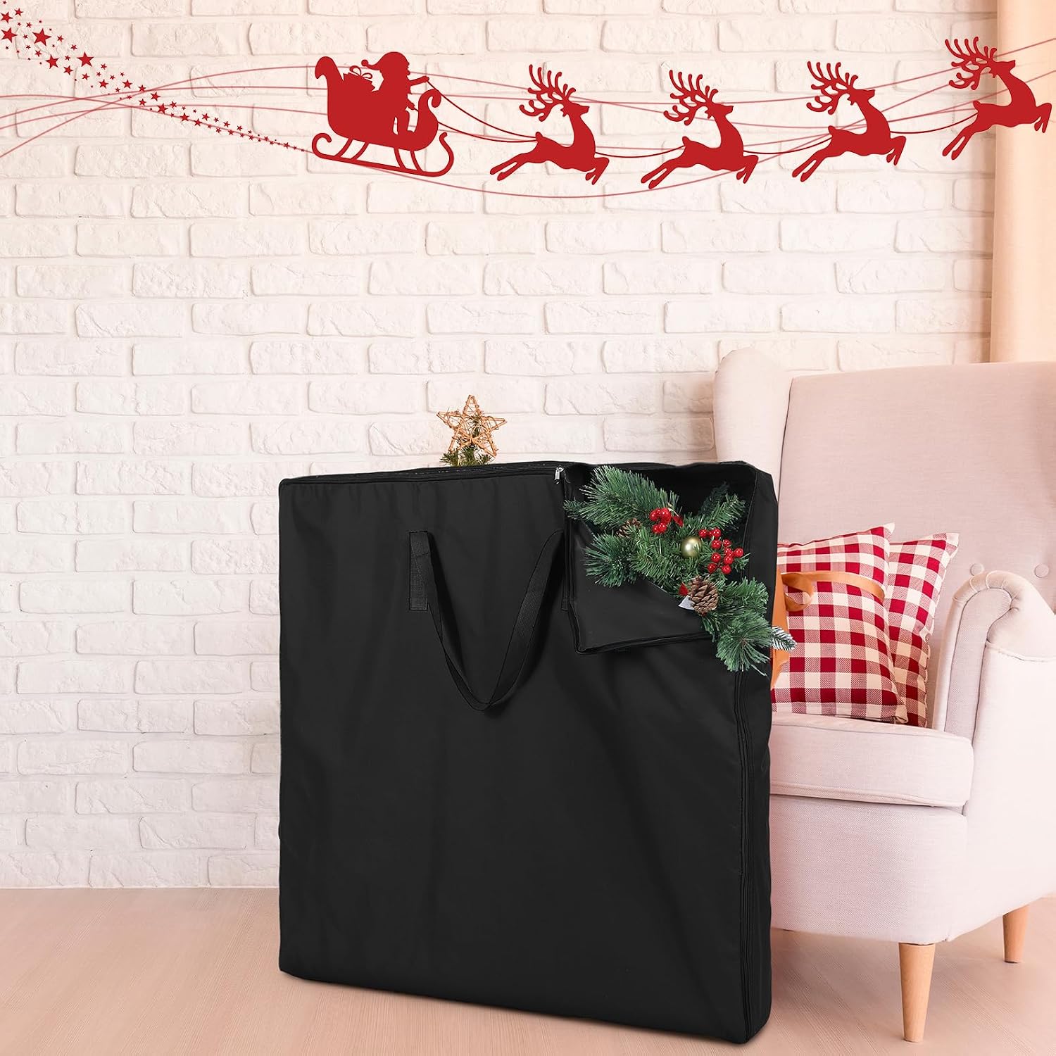 Oudain Pop Up Christmas Tree Storage Bag Large Storage Container Oxford Polyester Christmas Tree Bag with Handles and Zippers for Pop Up Xmas Decorations(34 x 34 x 4.7 Inch,Black)