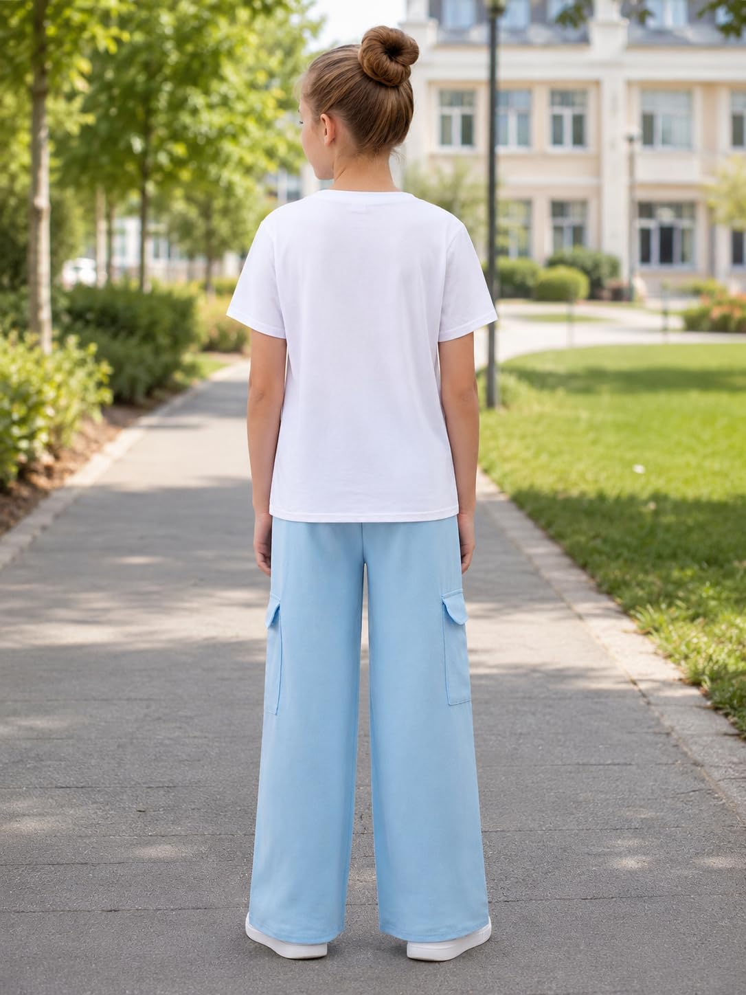 Girls Clothes 2 Piece Smiley Face Print T-Shirt Tops & Cargo Pants Spring Summer Outfits Tween Girls 7-14Y image 4