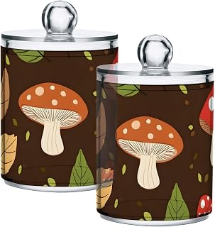 Herb Mushroom Clear Plastic Jars with Lids 2 Pack Qtip Holder Dispenser for Cotton Ball Swab, 14Oz Versatile Apothecary Jar Canisters Storage Organizer for Bathroom Kitchen