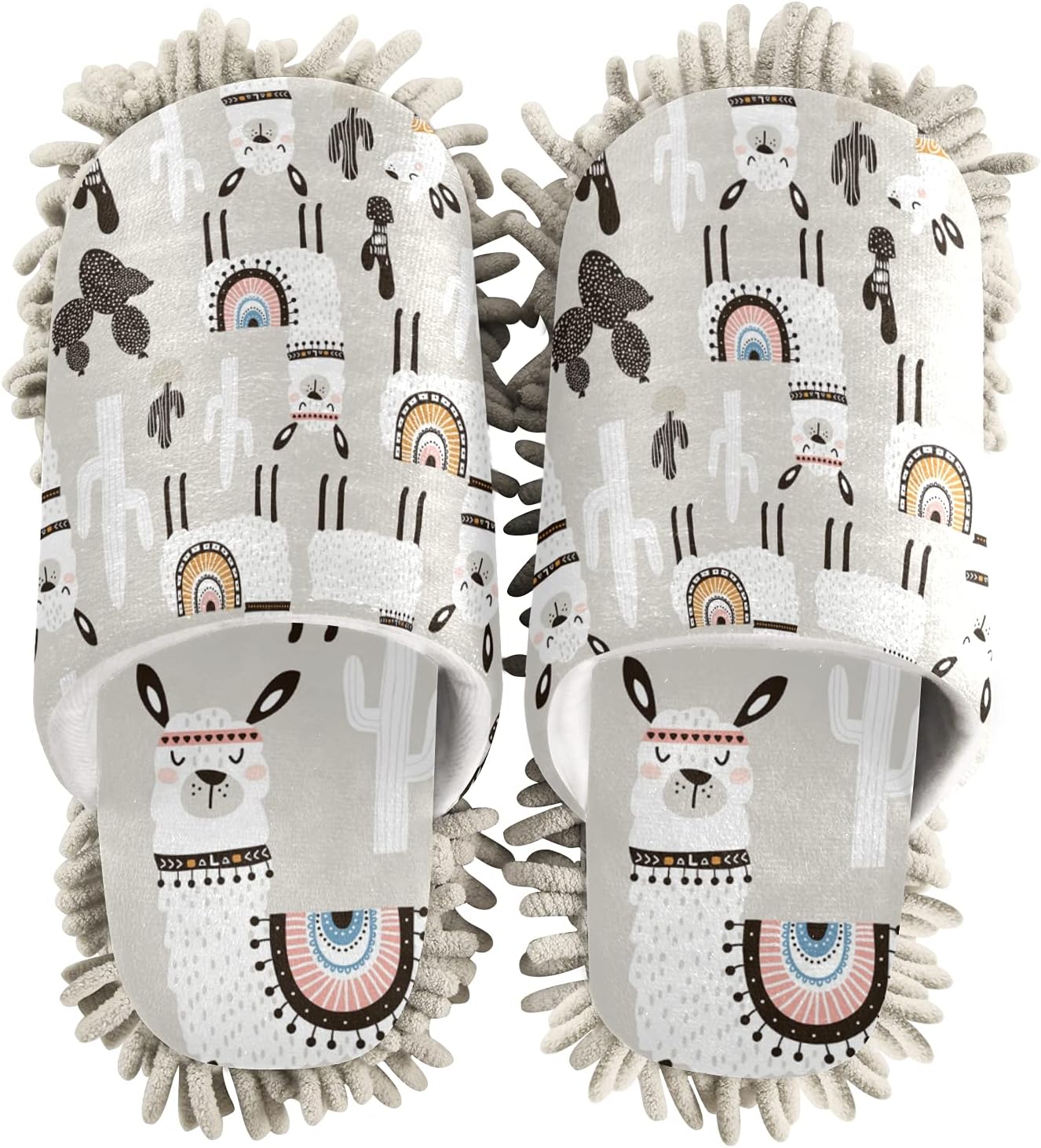 Cute Llama Cactus Mop Slippers Shoes Alpaca Animal Desert Plant Cleaning House Slippers Spa Slippers Dusting Slippers Home Shoes M for Men Women