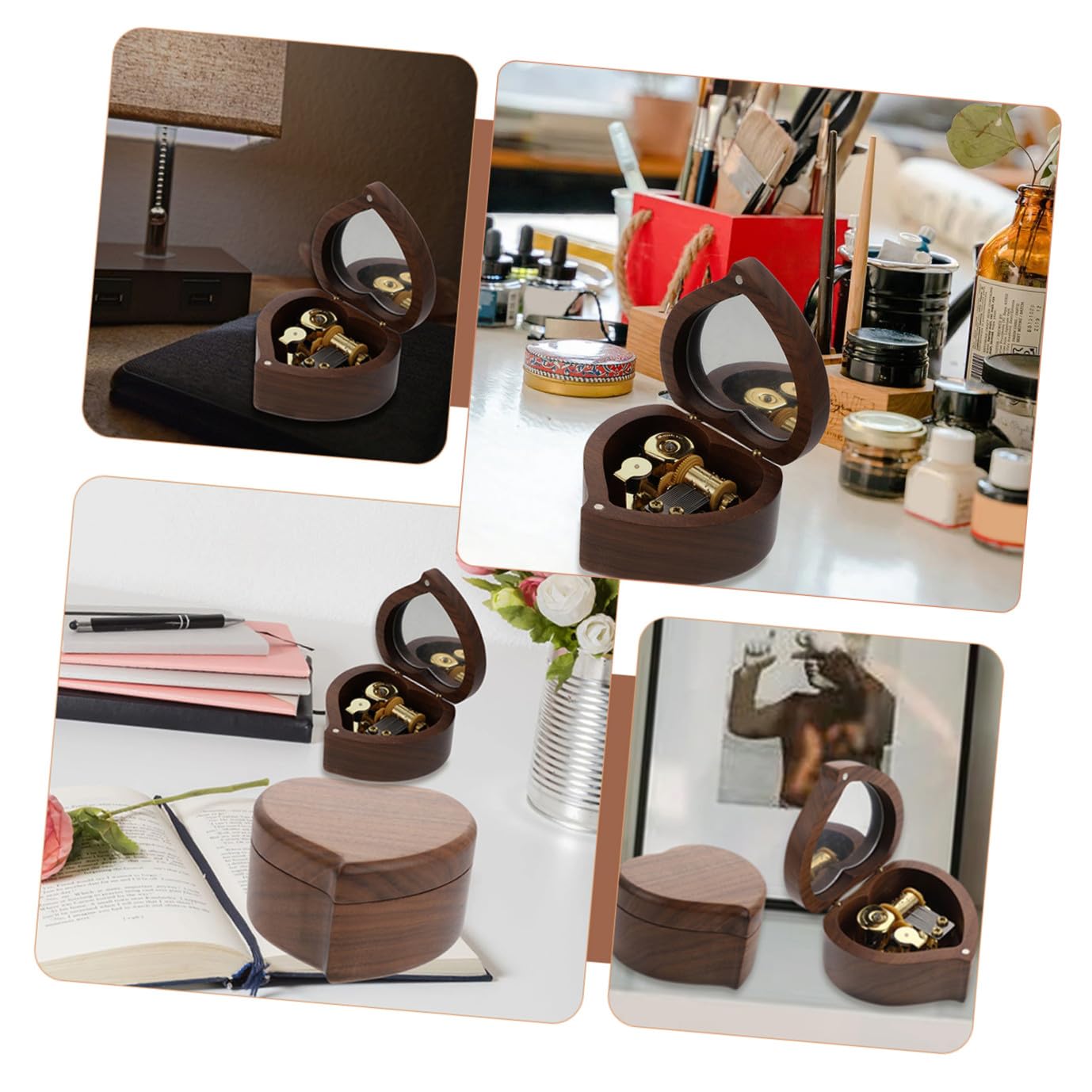 Carillon in Noce a Forma di Cuore Meccanismo a Carica, Scatola Musicale Melodica per Decorazione Casa e Regalo San, per Anniversari e Feste di Compleanno