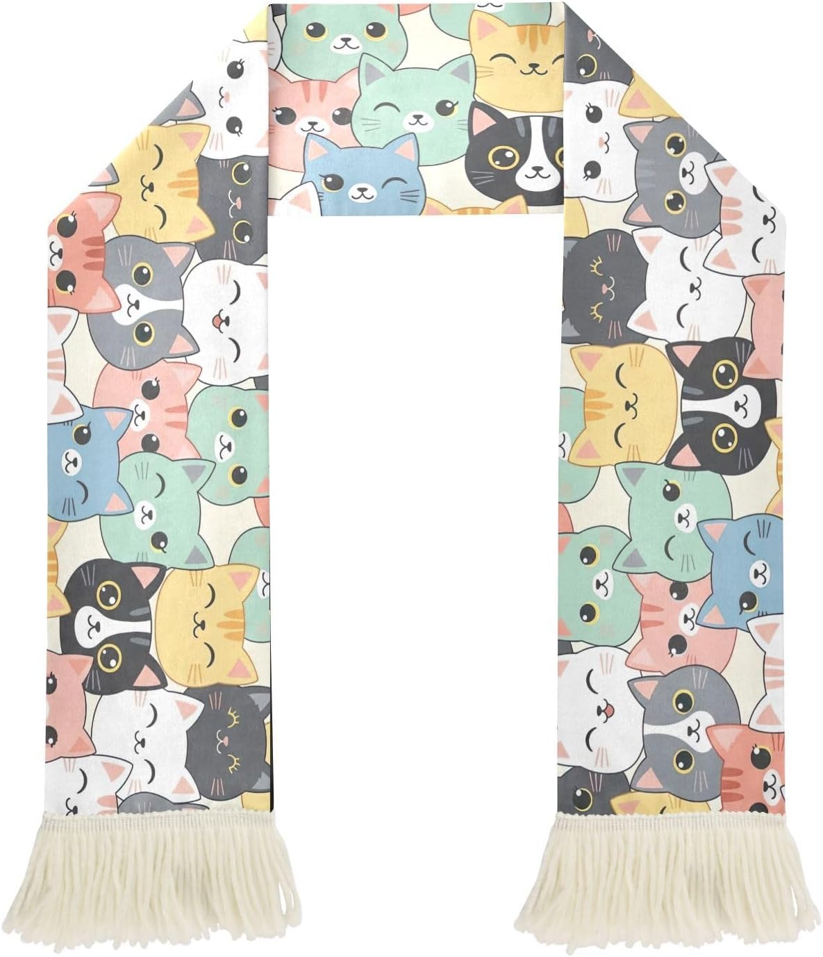 CHIFIGNO Cute Cartoon Cat White Sports Fan Scarf, Quick Dry Polyester for Wiping Sweat and Display at Games