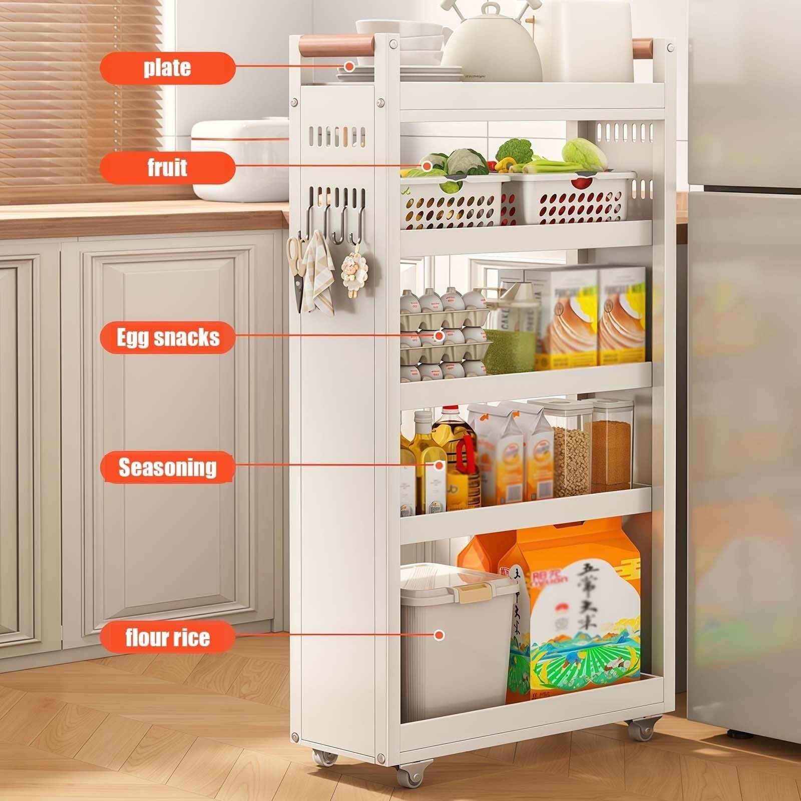 Carrito de cocina con ruedas, organizador de almacenamiento multiusos con ruedas, estante móvil con construcción de metal, perfecto para cocina o baño