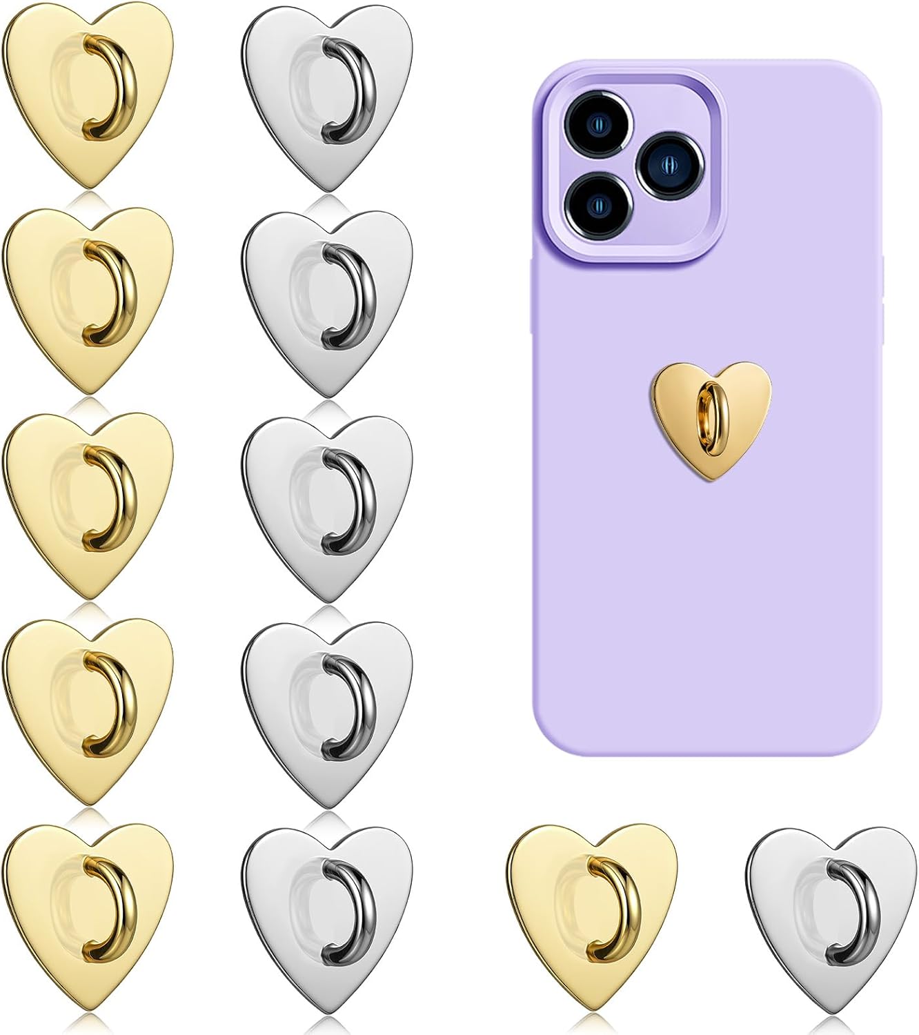 12 PCS Heart Phone Charm Hook Metal Phones Finger Grip...