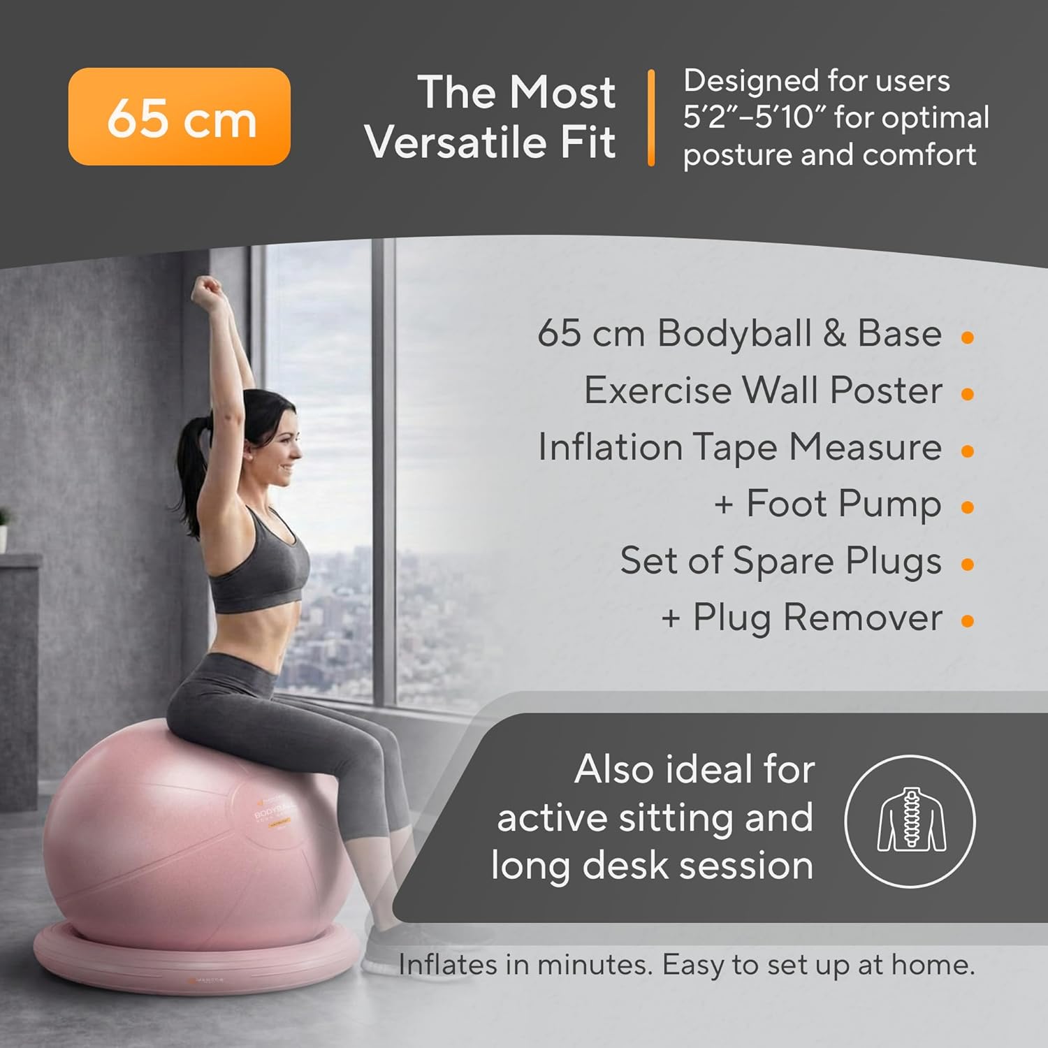 MANTRA SPORTS Yoga Exercise Ball Chair for Office Desk with Base, Ideal for Pregnancy, Birthing, Stability Exercises & Fitness. Swiss Stability Birth Ball for Labor, Gym & Workouts.