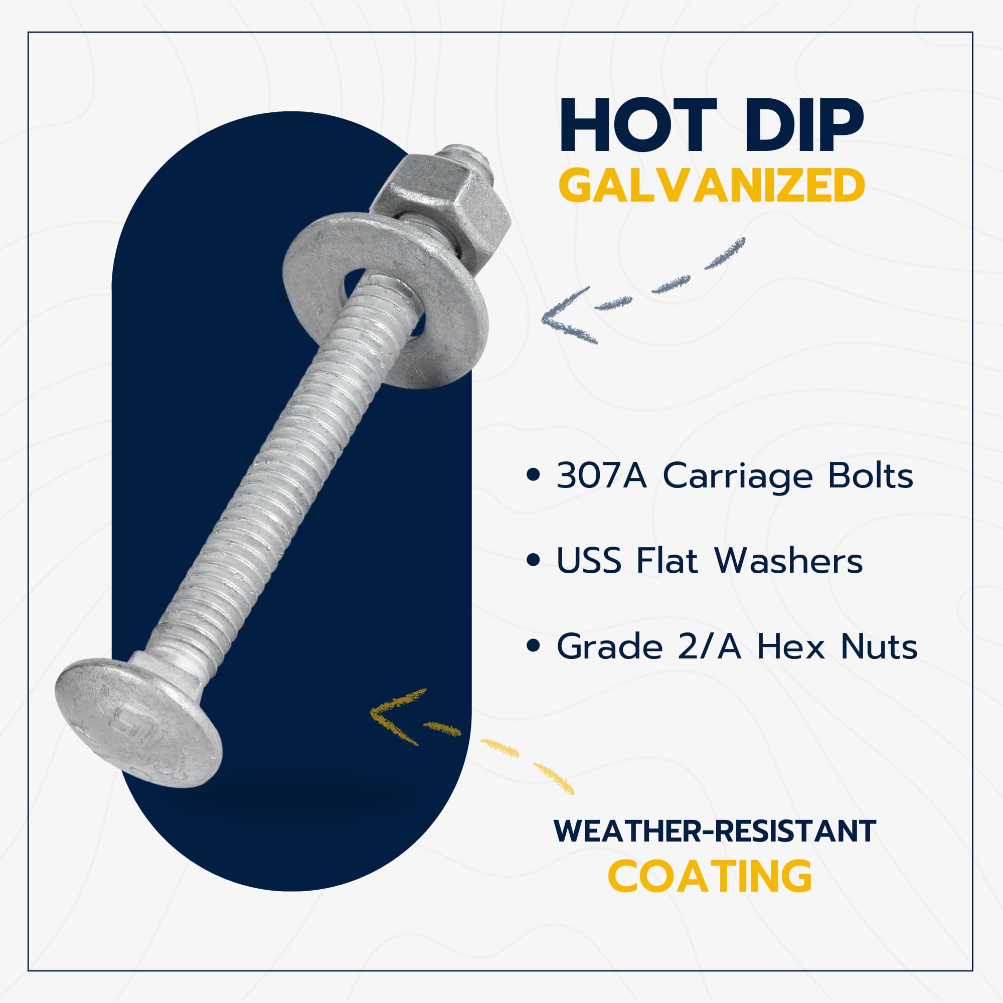 Galvanized Carriage Bolts Kit - 100 Pack -3
