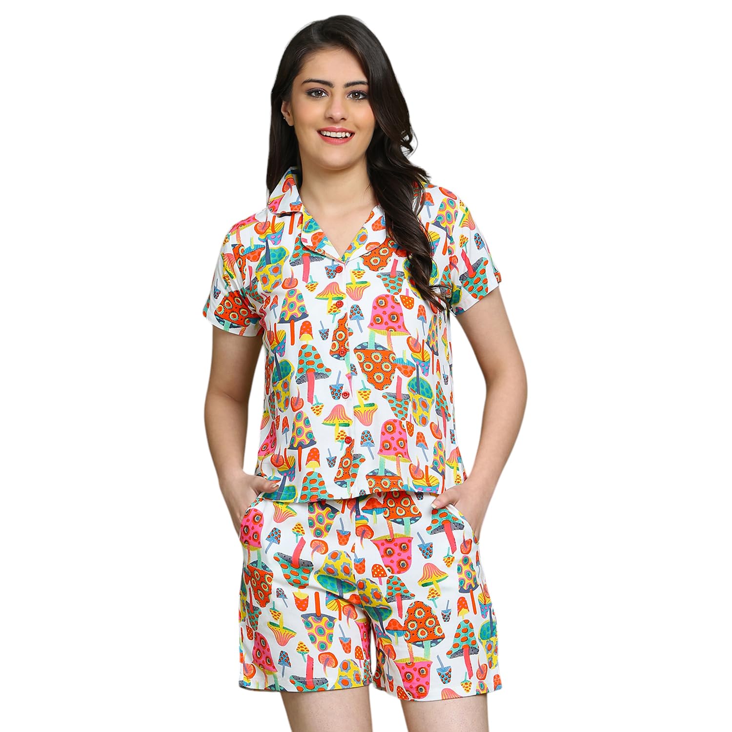 bc boston club Boston Club Women Printed Lapel Collar Night Suit-picture-22