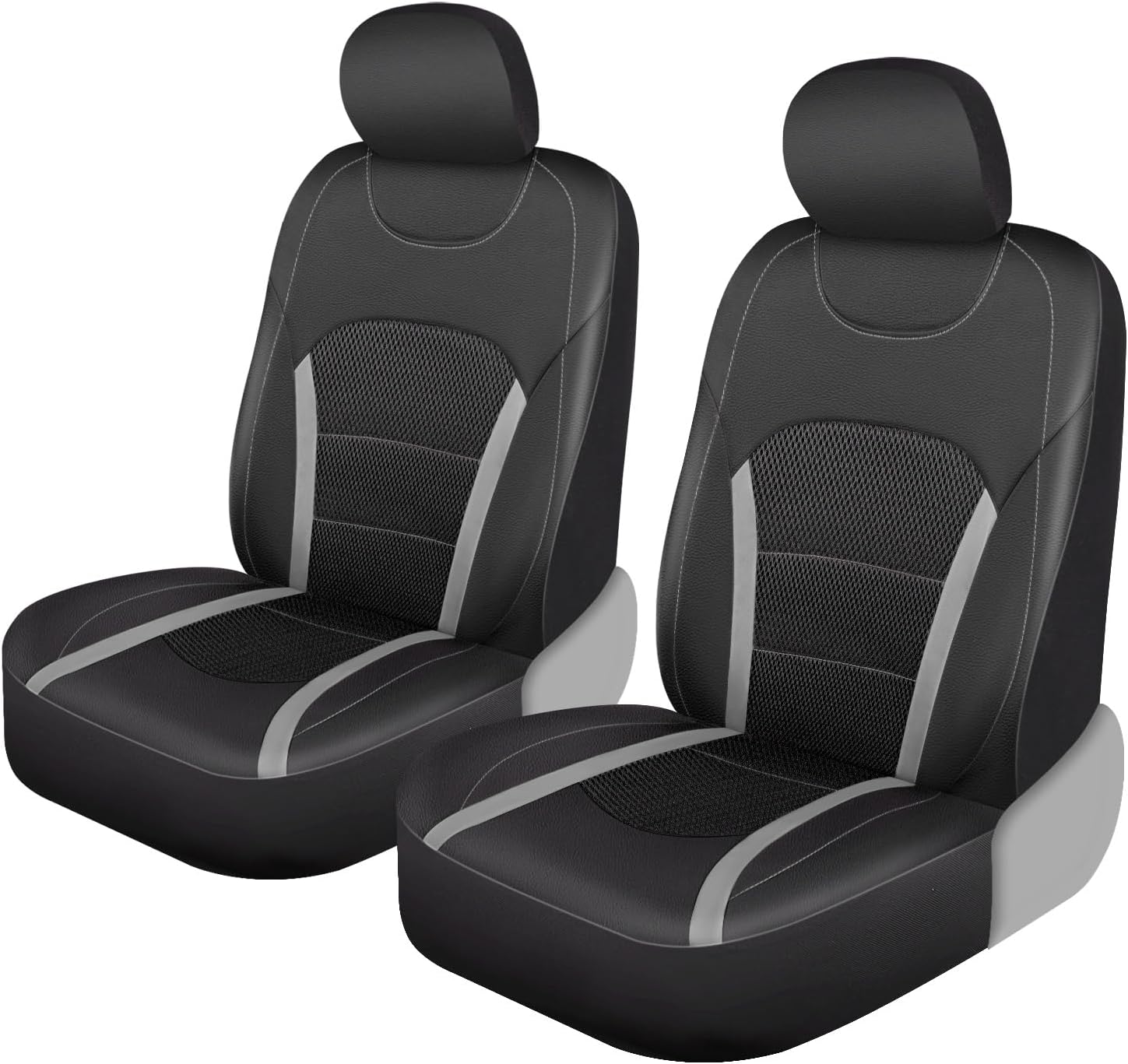CAR-GRAND Leather Car Seat Covers Front Only, Breathable Air Mesh Seat Covers, Universal Seat Protector Airbag Compatible Fit for Most Cars SUV Truck Black and Beige