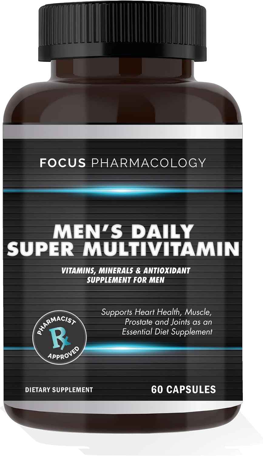 Men's Daily Super Multi-Vitamin for Men - 60 Ct Blend of Vitamins, Minerals, Plus Herbs for Prostate Health and General Energy/Focus