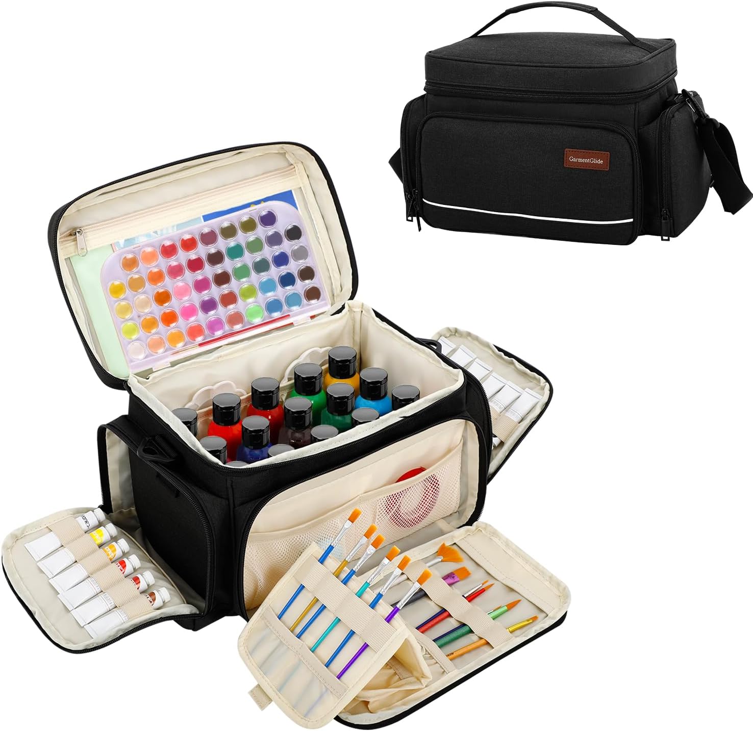 Acrylic Paint Organizer Bag - Large Capacity Paint Storage Case for Acrylic, Oil & Watercolor Tubes, Brush Holders, Travel Art Supply Tote, Christmas Gift for Artists & Art Students