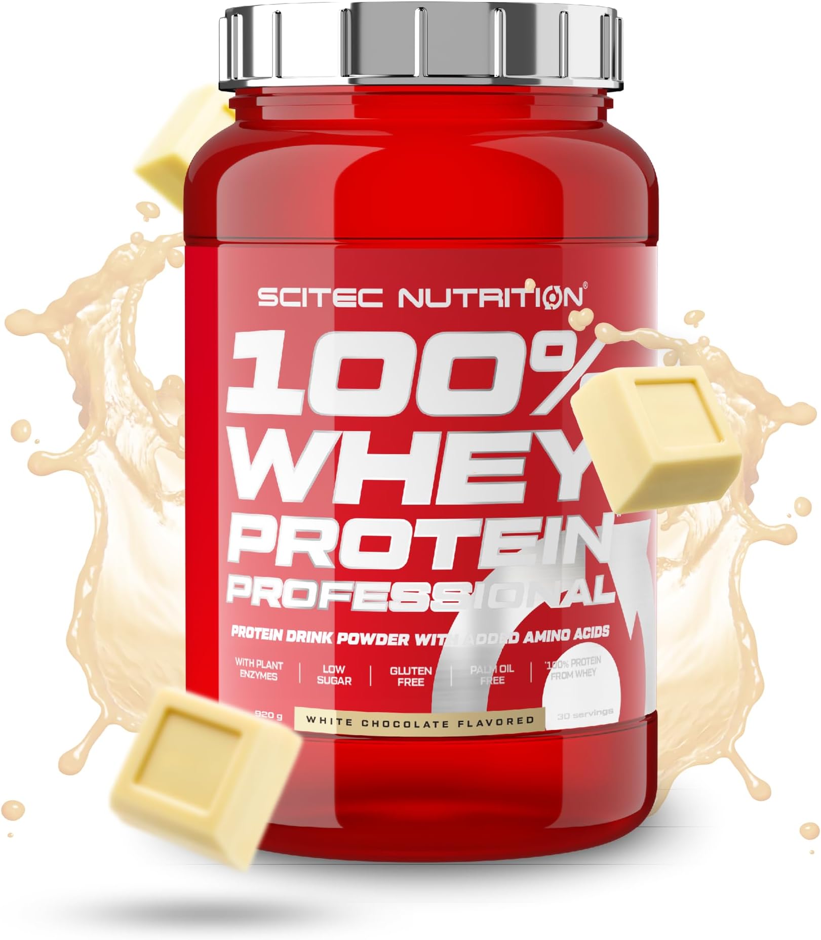 100% Whey Protein Professional – Enhanced with Extra Amino Acids & Digestive Enzymes – Gluten-Free – Palm Oil Free, 920 g, White Chocolate