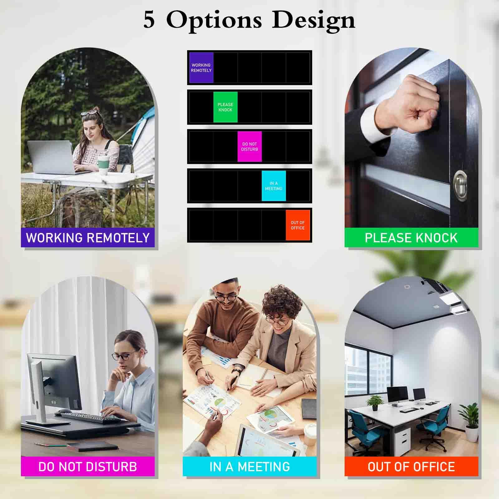 Privacy Door Sign, Do Not Disturb, Please Knock, In A Meeting, Out of Office, Working Remotely - Magnetic Slider Sign for Meeting Room or Any Room Need Privacy - Black