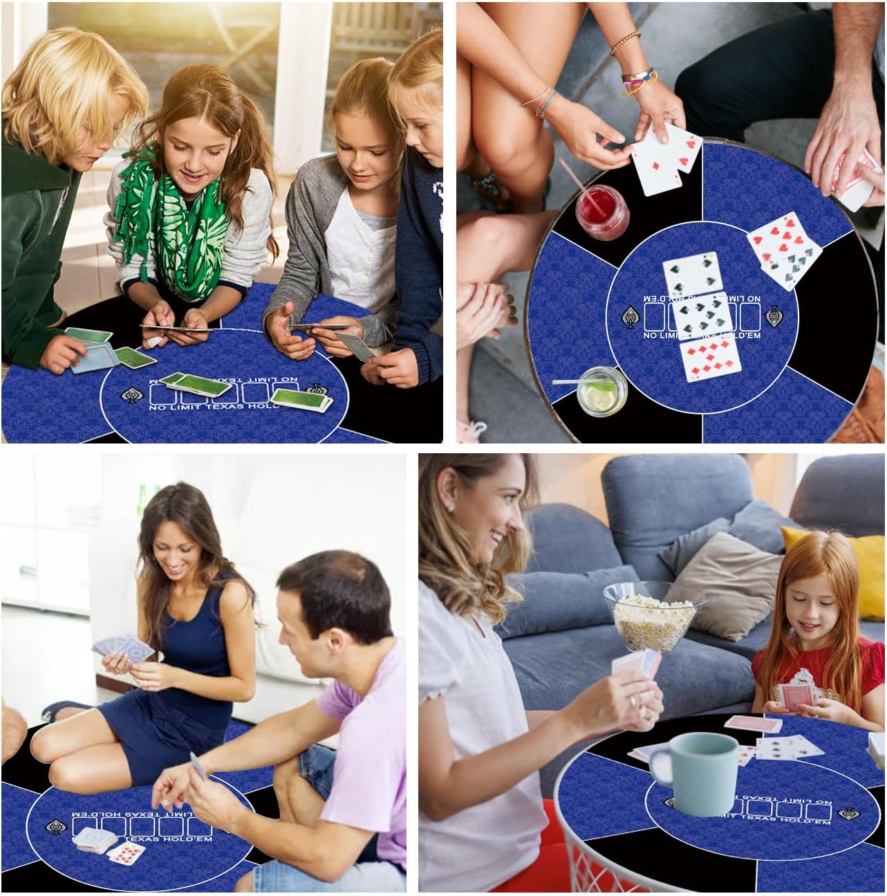 Round Poker Mat,39/47/55/63 inch 6-10 Person Texas Poker Rubber Mat, Foldable Tabletop, Portable Poker Tabletop, Suitable for Poker Games, Blackjack, Casino Layout(Blue 100 * 100CM)