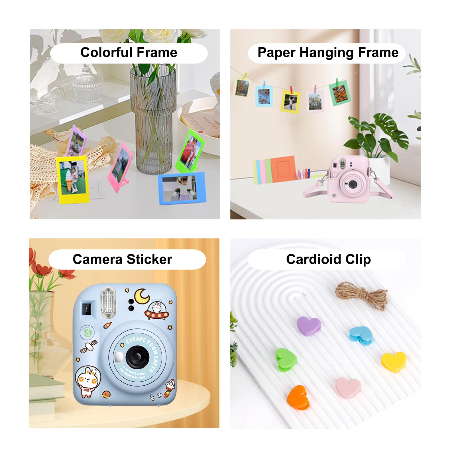 11 in 1 Accessories Kit for Fujifilm Instax Mini 12 Camera With Camera Case+Photo Album+DIY Sticker+Wall Hanging Frame+L Tabletop Frame (Pastel Blue) - Image 3