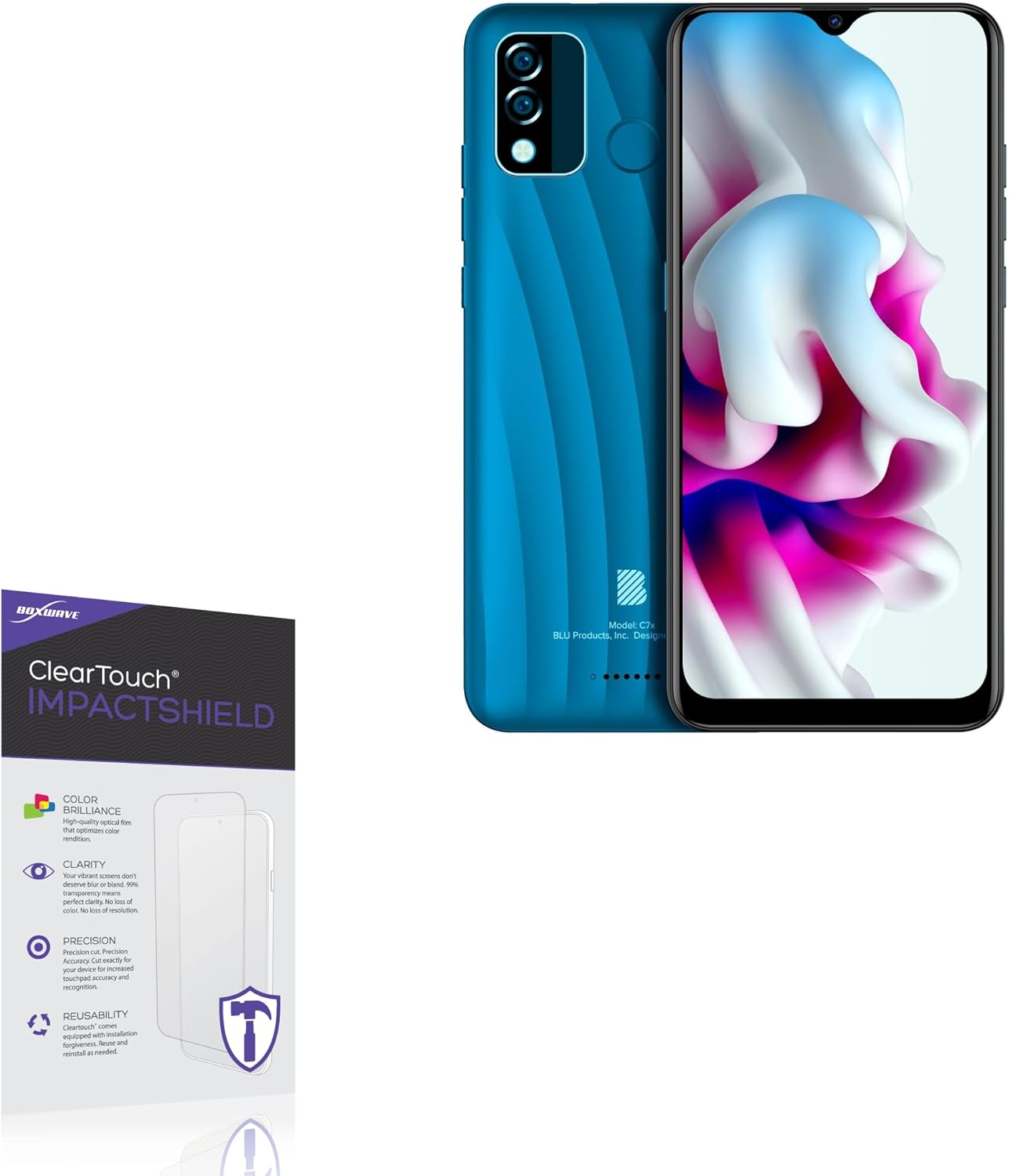 BoxWave Screen Protector Compatible With BLU C7X - ClearTouch ImpactShield (2-Pack), Impenetrable Screen Protector Flexible Film