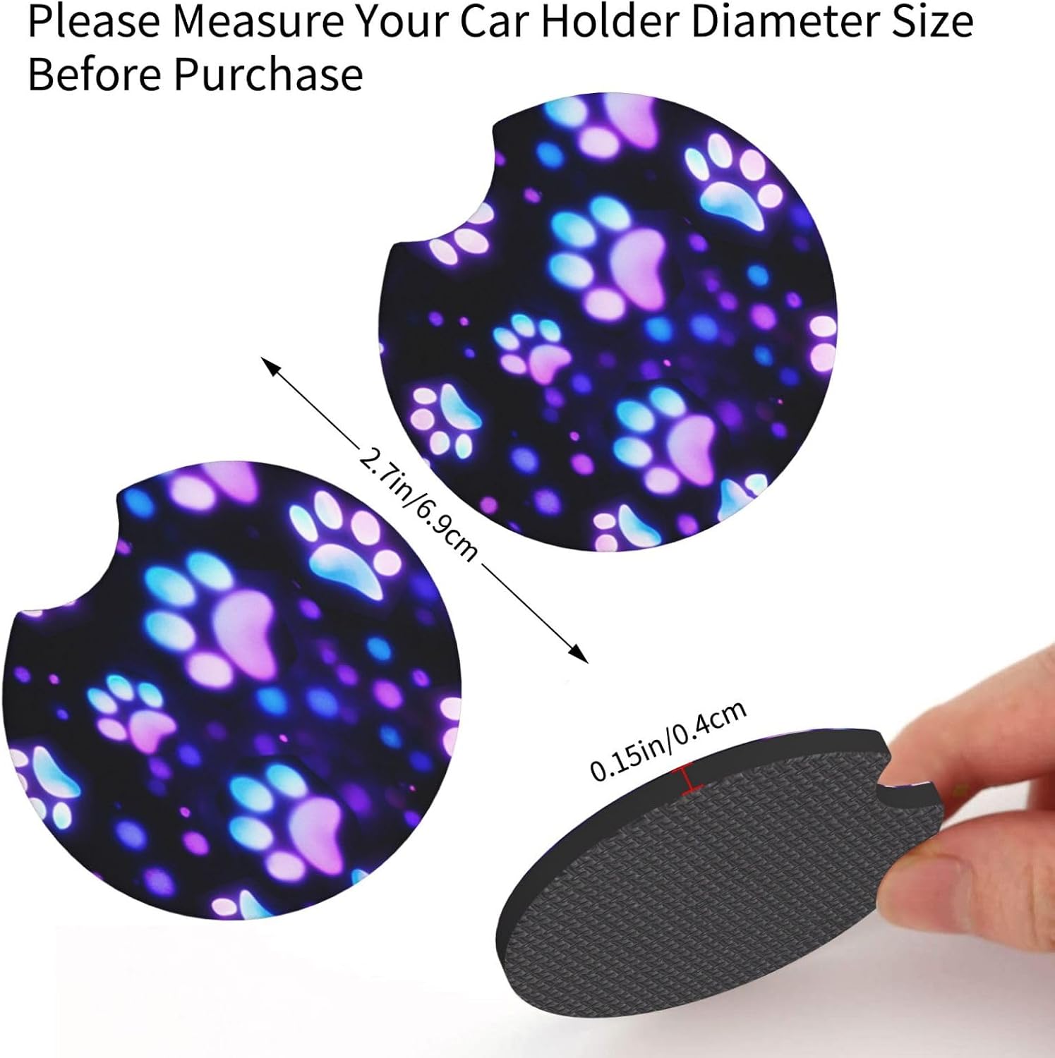 Paw Print Steering Wheel Cover - Purple Dog Paw Steering Wheel Protector Neoprene 15Inch Car Accessories 2 Pcs Car Coasters for Women Men image 5