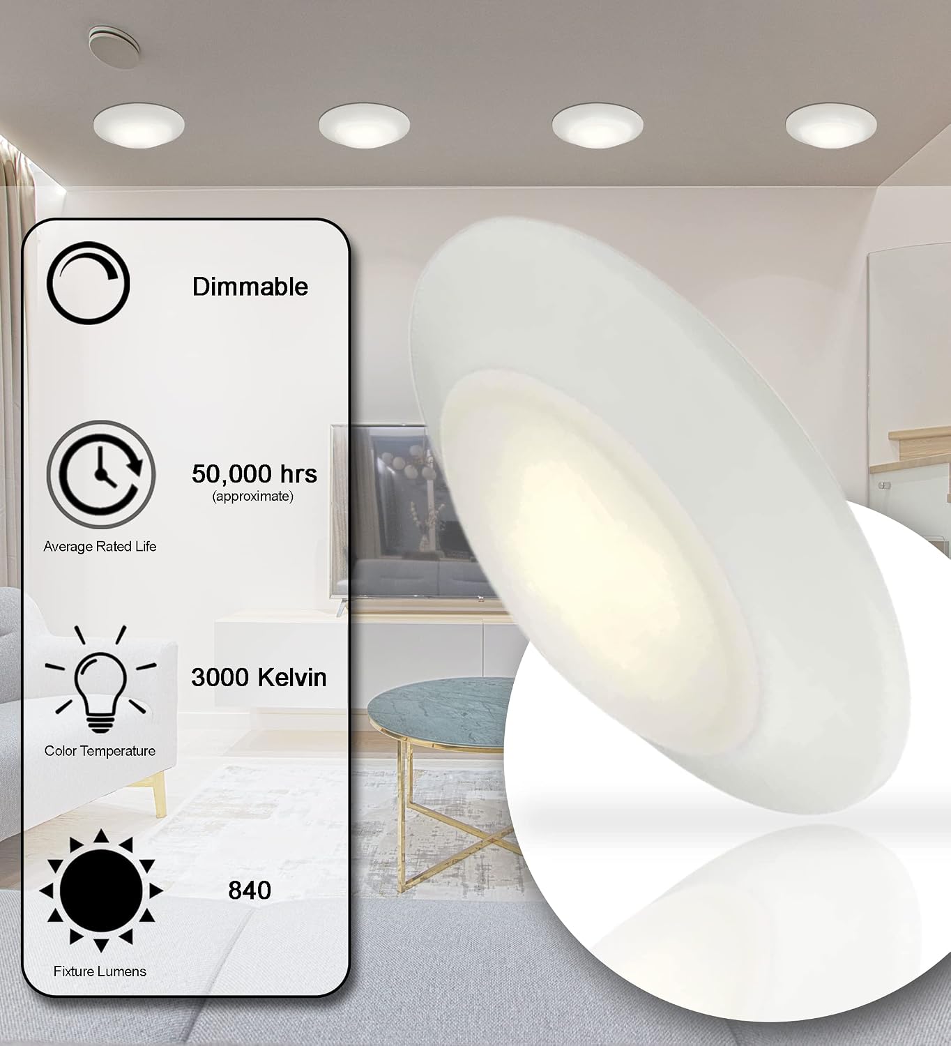 Ciata Lighting Round LED Disk Light Ceiling Flush Mount, Integrated LED Dimmable, Indoor/Outdoor, Energy Saving, Frosted Lens, 12-Watt, 3000K, 840 Lumens, 6-Inch – White Finish