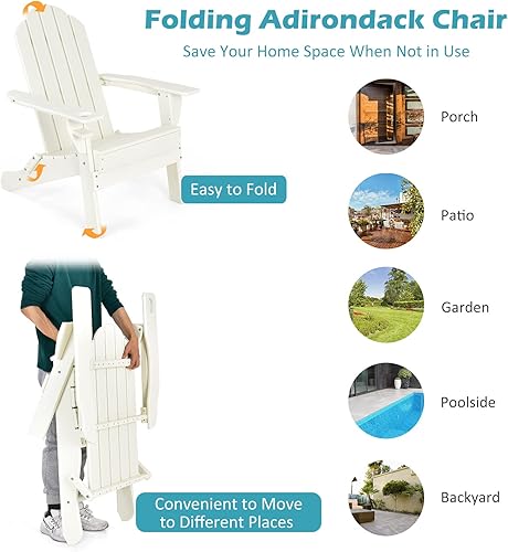 Miniatura 7 de Tangkula Silla Adirondack plegable para exteriores, sillones de polietileno de alta densidad con soporte para tazas, silla tumbona resistente a la