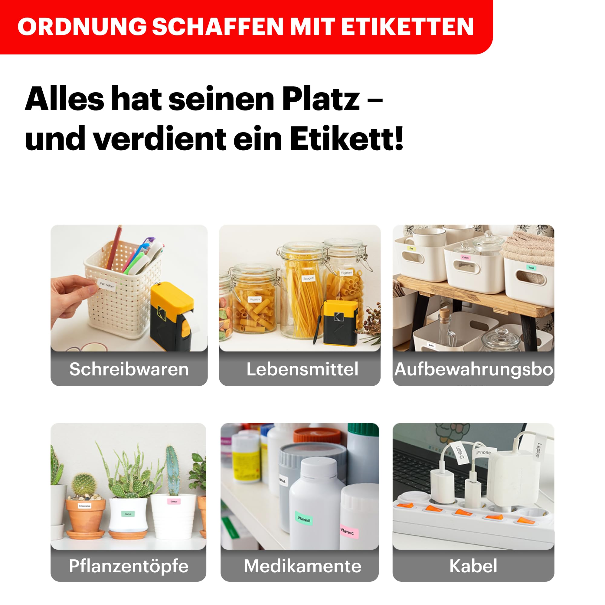 KODAK Label ERA M50 Etikettendruckmaschine, Gelb (Etikettendrucker mit 1 Rolle Aufkleber + 12 Rollen Set, Weiß 9 Rollen, Pink/Grün/Gelb je 1 Rolle)