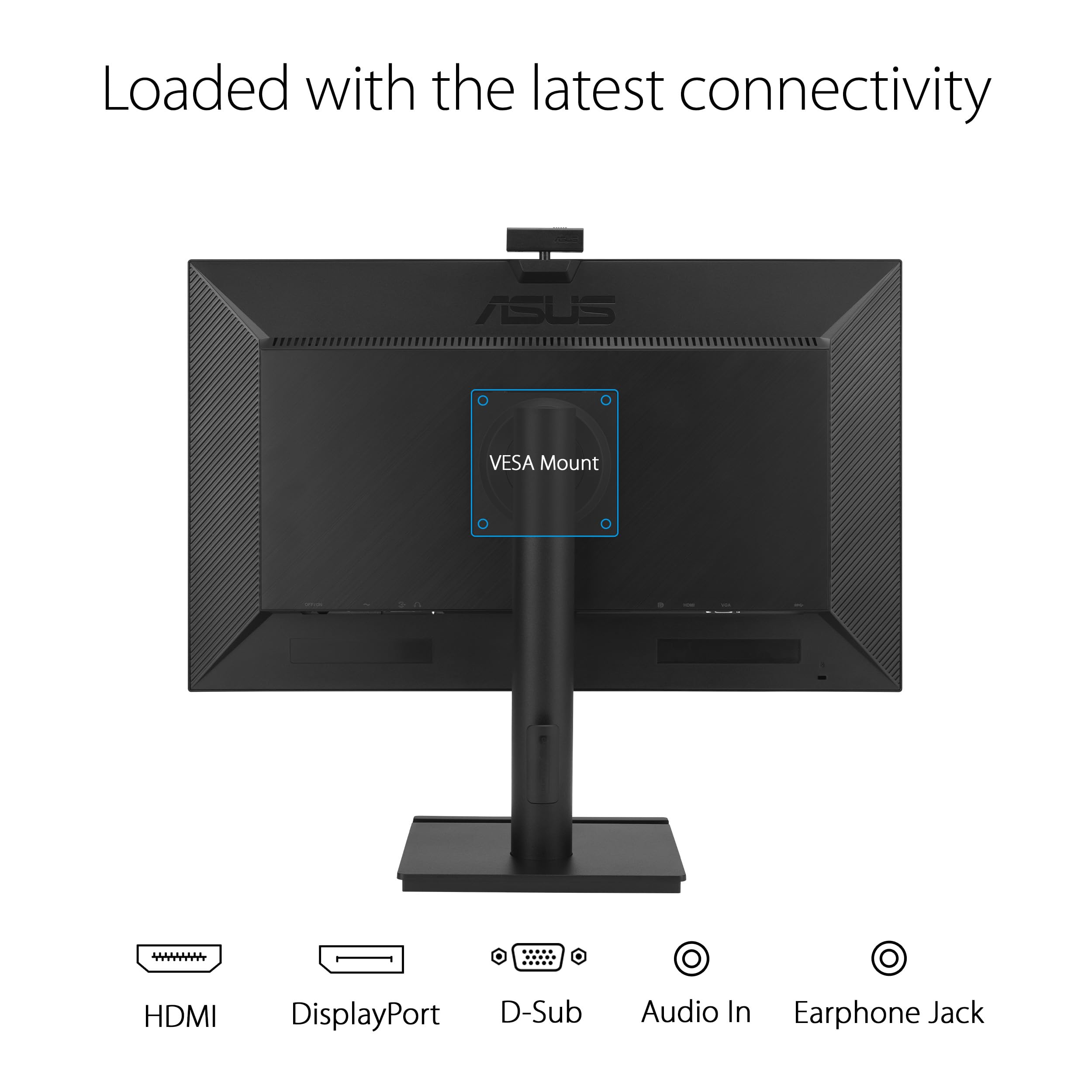 ASUS Moniteur de vidéoconférence 27" 1080p (BE279QFK) - Full HD, IPS, 100 Hz, sans Cadre, Webcam intégrée, réseau de micros, Haut-Parleur, Hauteur réglable, Design Ergonomique, Soin des Yeux, Montage
