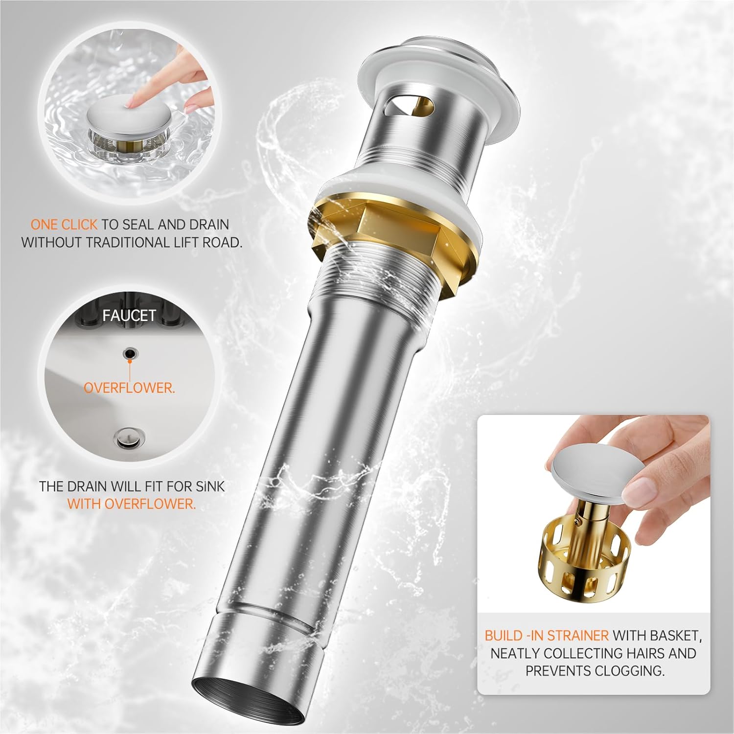 Phiestina Centerset 4 Inch Brushed Nickel 2 or 3 Holes Stainless Steel Bathroom Sink Faucet, 2 Handle Bathroom Faucet with Copper Pop Up Drain and Water Supply Lines, BF008-5-BN - Image 8