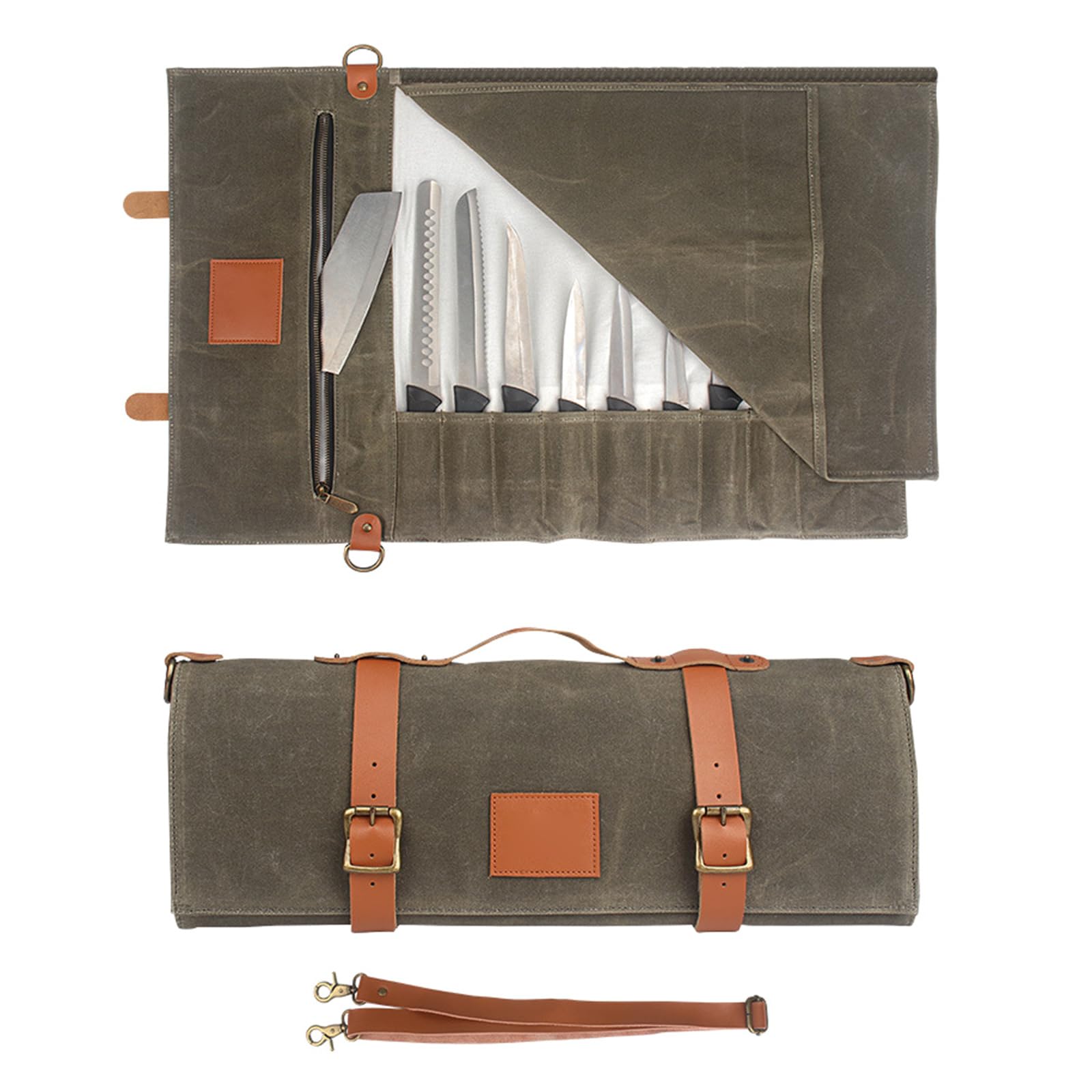 Multifunktionale Rolltasche für Kochutensilien, tragbare Organizer mit Griff und Schultergurt für Kochutensilien und Zubehör