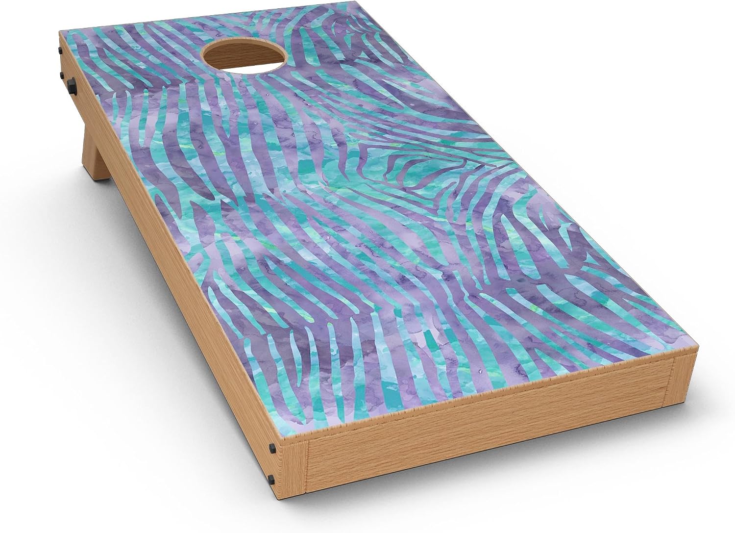 DesignSkinz - Decorative and Protective Scratch Resistant Skin Vinyl Wrap Kit for Cornhole Boards - Blue and Purple Watercolor Zebra Pattern