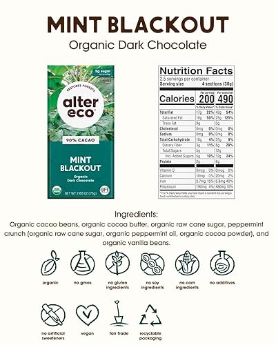 Miniatura 3 de Alter Eco  Barras de chocolate negro  Cacao oscuro puro, comercio justo, orgánico, sin OMG, sin gluten (paquete de 2 menta apagón)