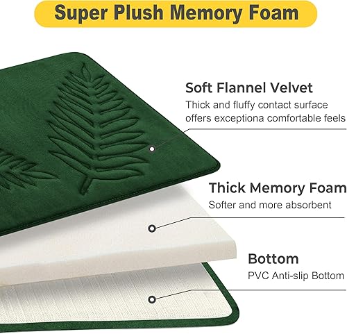 Miniatura 3 de voofly Tapete de baño de espuma viscoelástica, ultrasuave y absorbente, tapete de baño de hojas gruesas, terciopelo de franela gruesa, lavable, 24 x